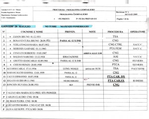 写真１：症例予定表